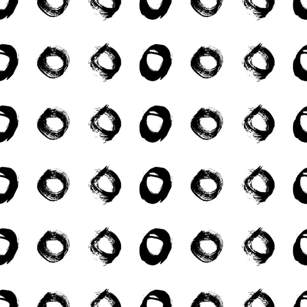 Seamless pattern with black sketch hand drawn brush scribble circles shape on white background. Abstract grunge texture. Vector illustration