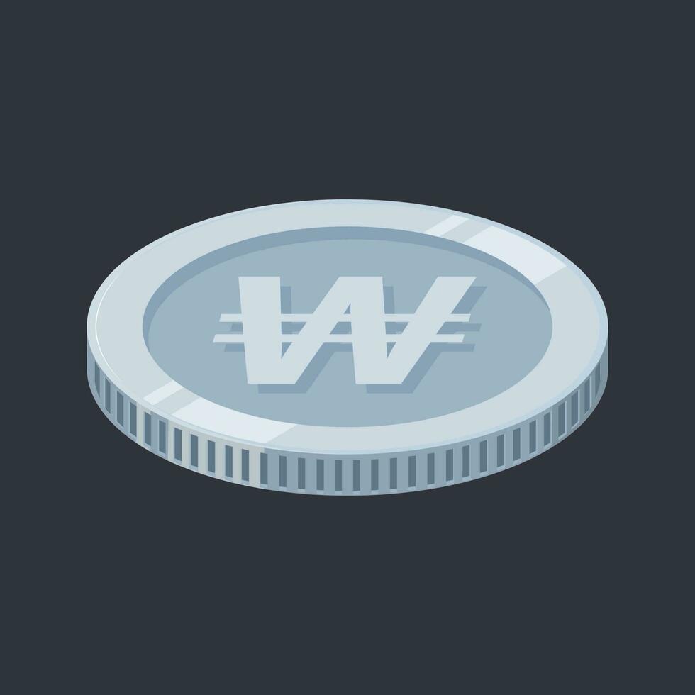 Won Korea Silver Coin Korean KRW Isolated vector
