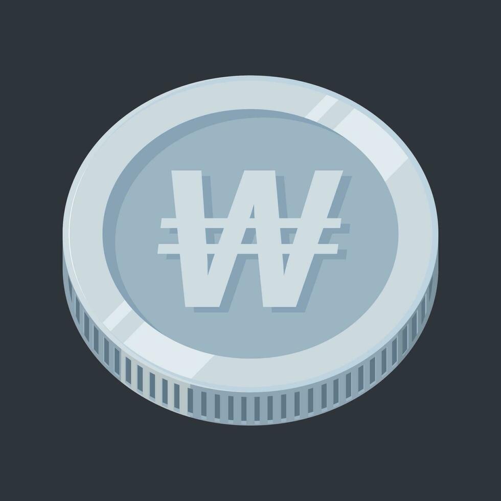Won Korea Silver Coin Korean KRW Illustration vector