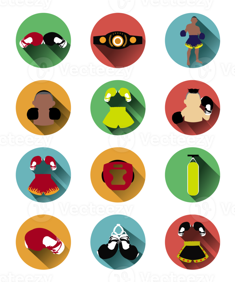 Collection of Modern flat boxing icons set png