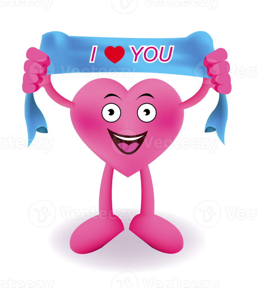 Cartoon Smiling heart and hold a scarf with I Love You message png
