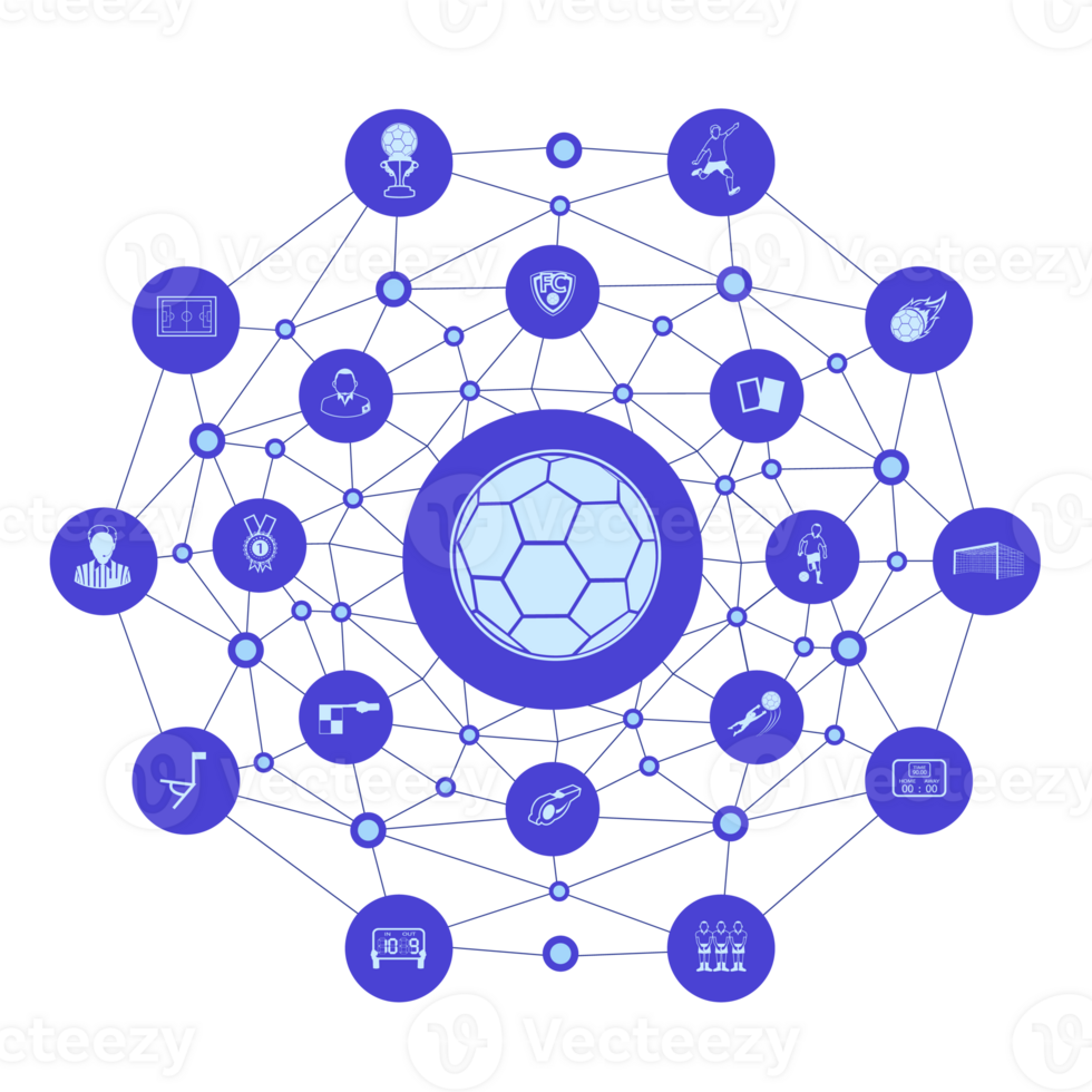 Group of Soccer icons with line polygon background.Soccer learning concept. png