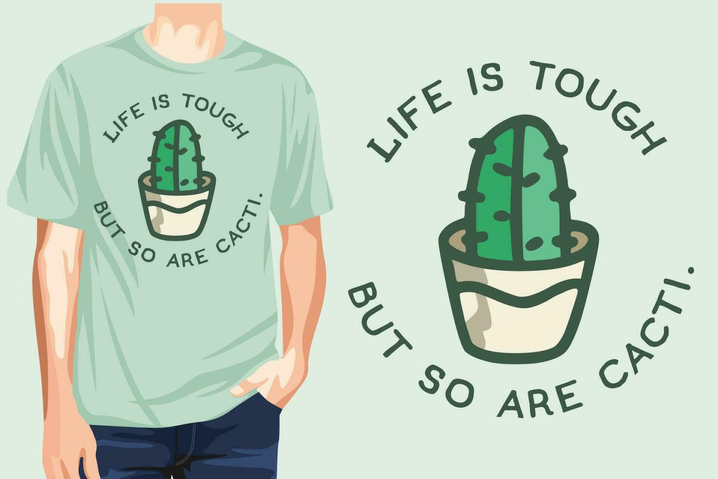 hermosa verde linda cactus camiseta diseño ilustración vector obra de arte