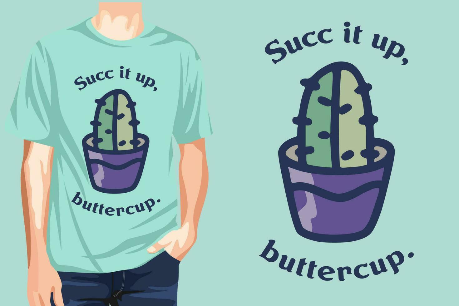 Beautiful green cute cactus t-shirt design illustration vector artwork