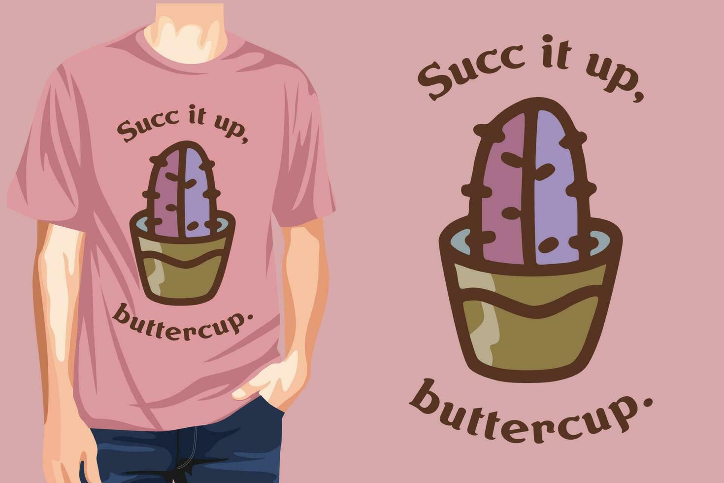 Beautiful green cute cactus t-shirt design illustration vector artwork