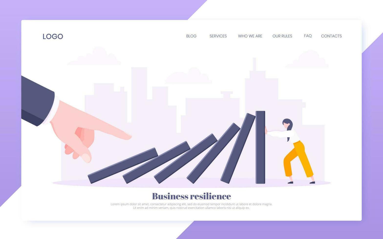 Business resilience or domino effect metaphor vector illustration.