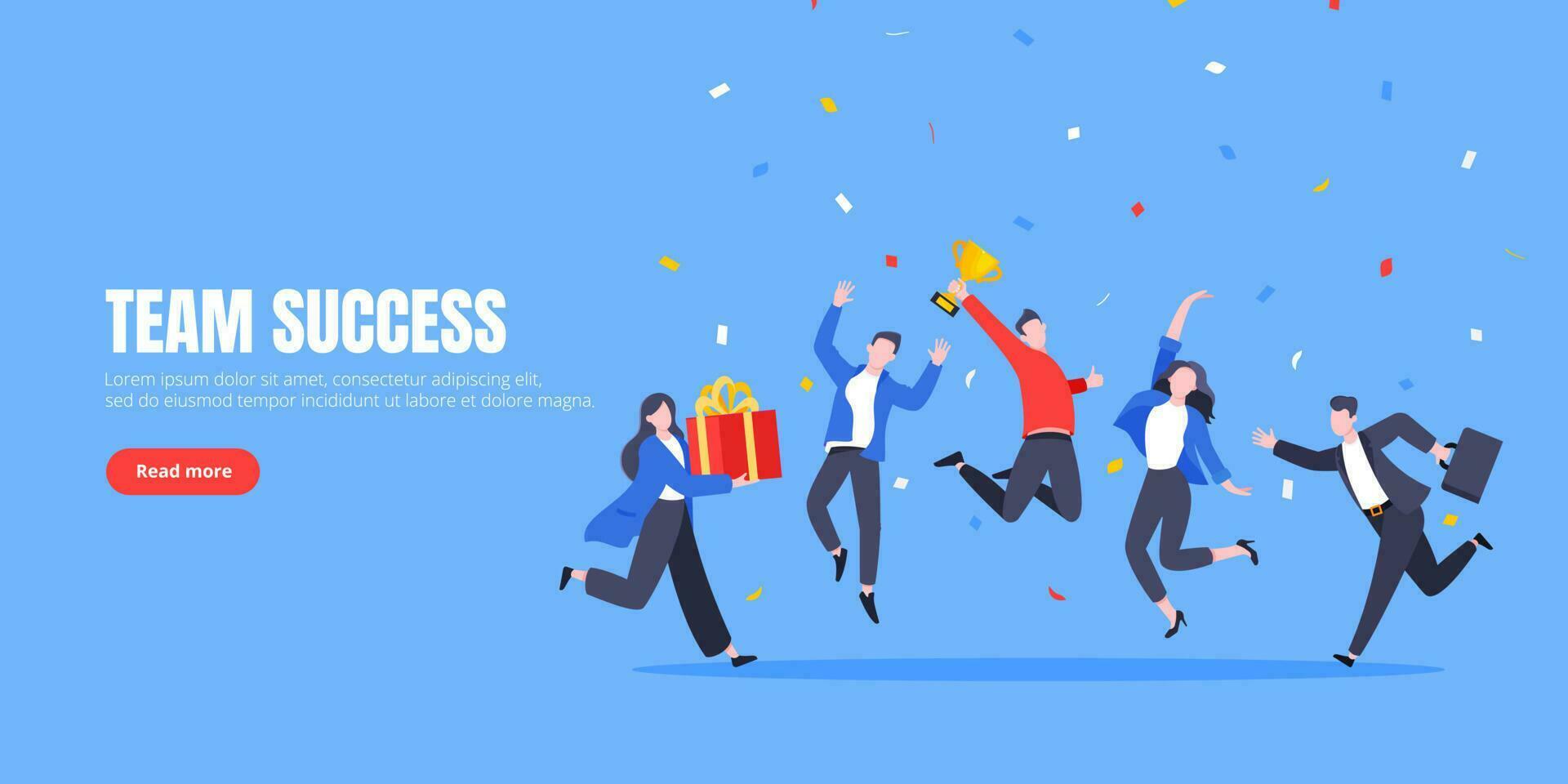 Happy business team employee winners award ceremony flat style design vector illustration.