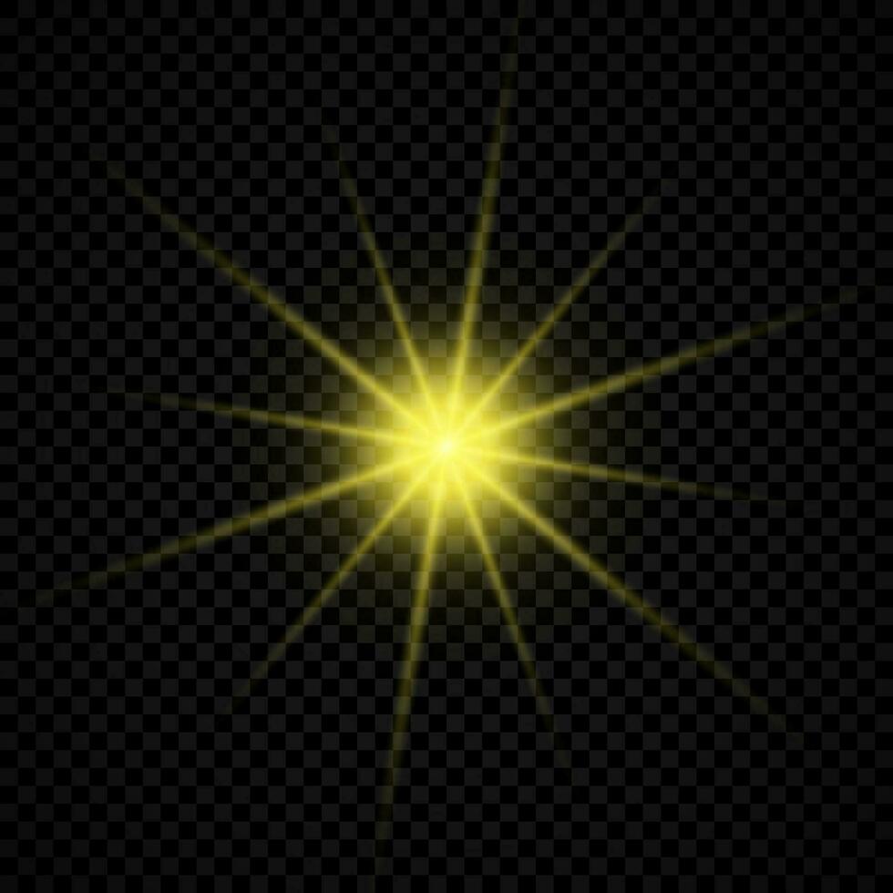 Light effect of lens flares. Yellow glowing lights starburst effects with sparkles vector