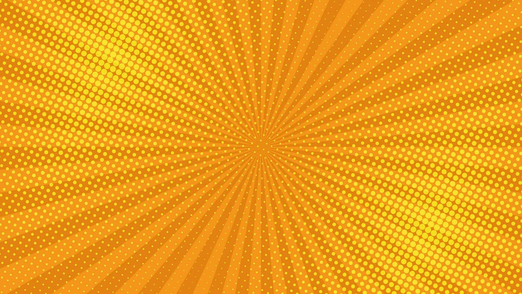 Orange comic book page background in pop art style with empty space. Template with rays, dots and halftone effect texture. Vector illustration