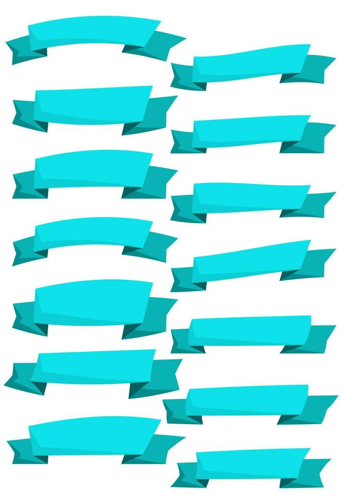 Set of blue cartoon ribbons and banners for web design. Great design element isolated on white background. Vector illustration.