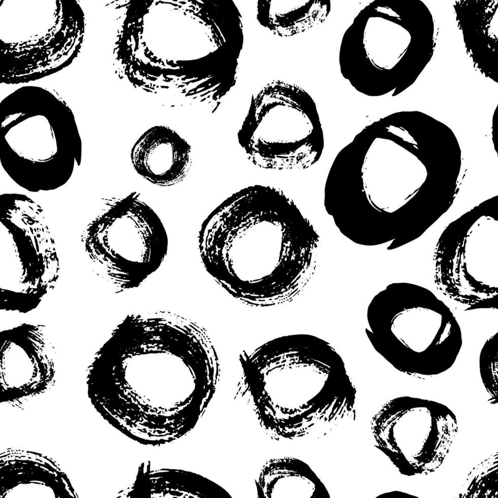 Seamless pattern with black sketch hand drawn brush scribble circles shape on white background. Abstract grunge texture. Vector illustration