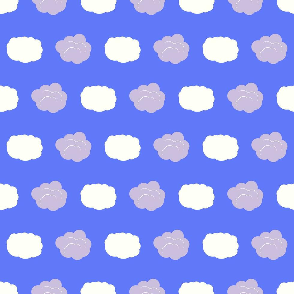 Seamless pattern with clouds on blue sky. Cute endless cloudscape. Vector illustration.