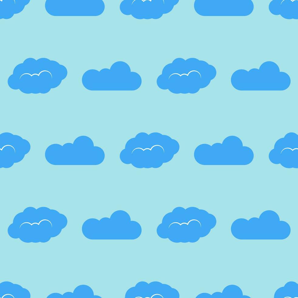 Seamless pattern with clouds on blue sky. Cute endless cloudscape. Vector illustration.