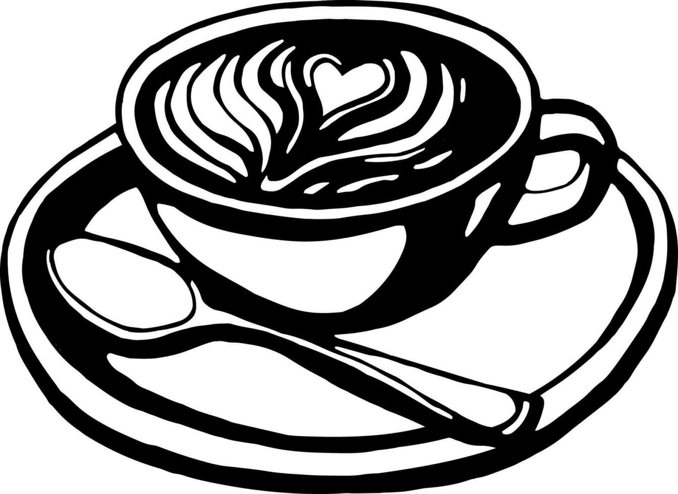 taza de café con espuma me gusta un corazón en un plato con un cuchara vector