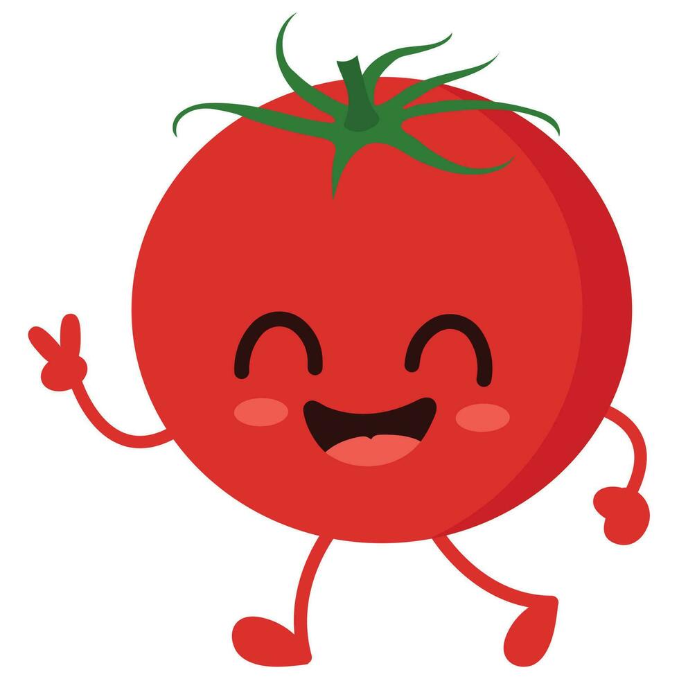Happy cute smiling tomato. Cute vegetable vector character isolated on white