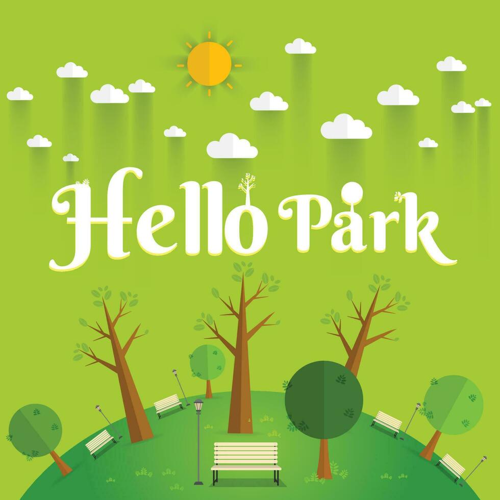 Hello Park. Natural landscape in the flat style. a beautiful park.Environmentally friendly natural landscape vector