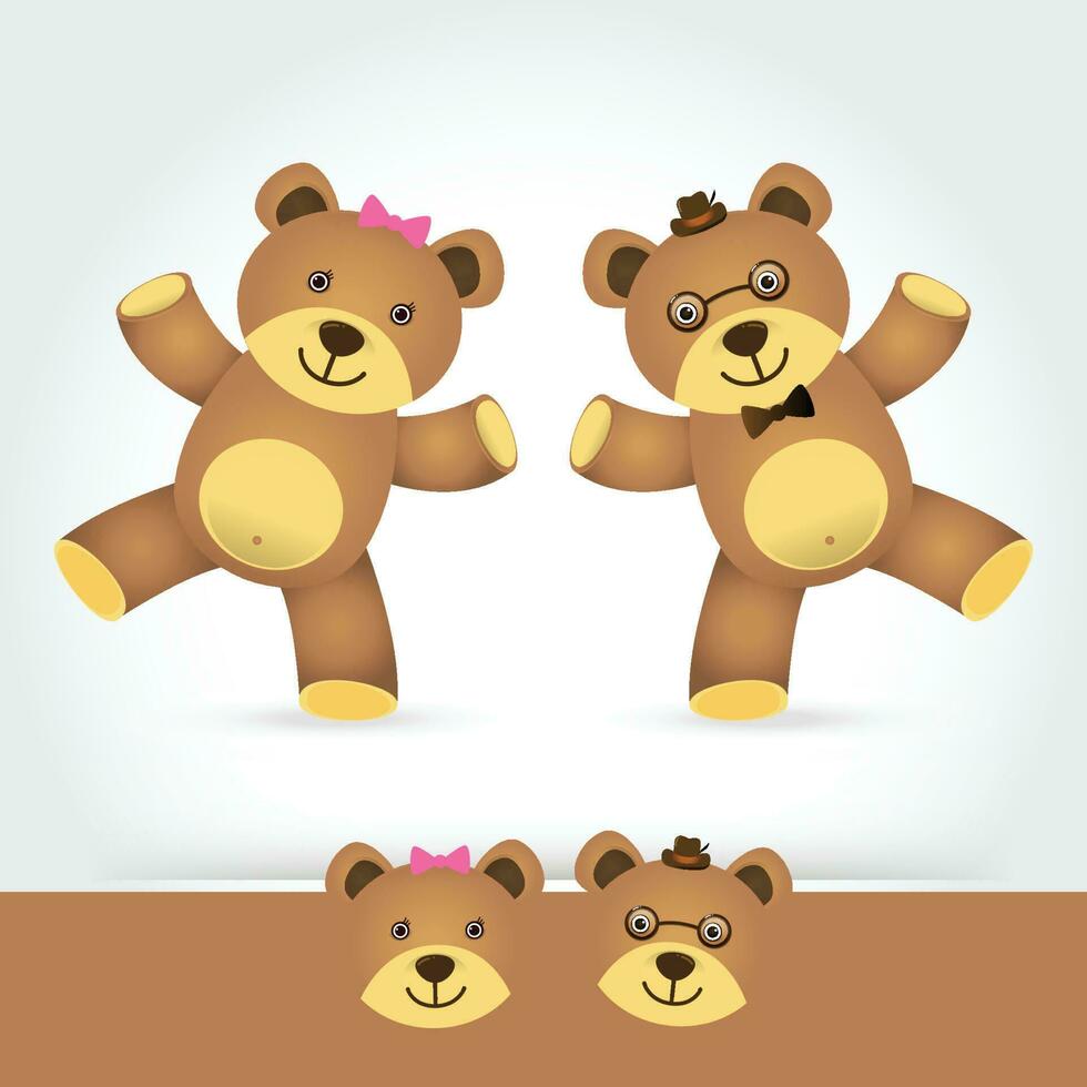 couple teddy bear on white background vector