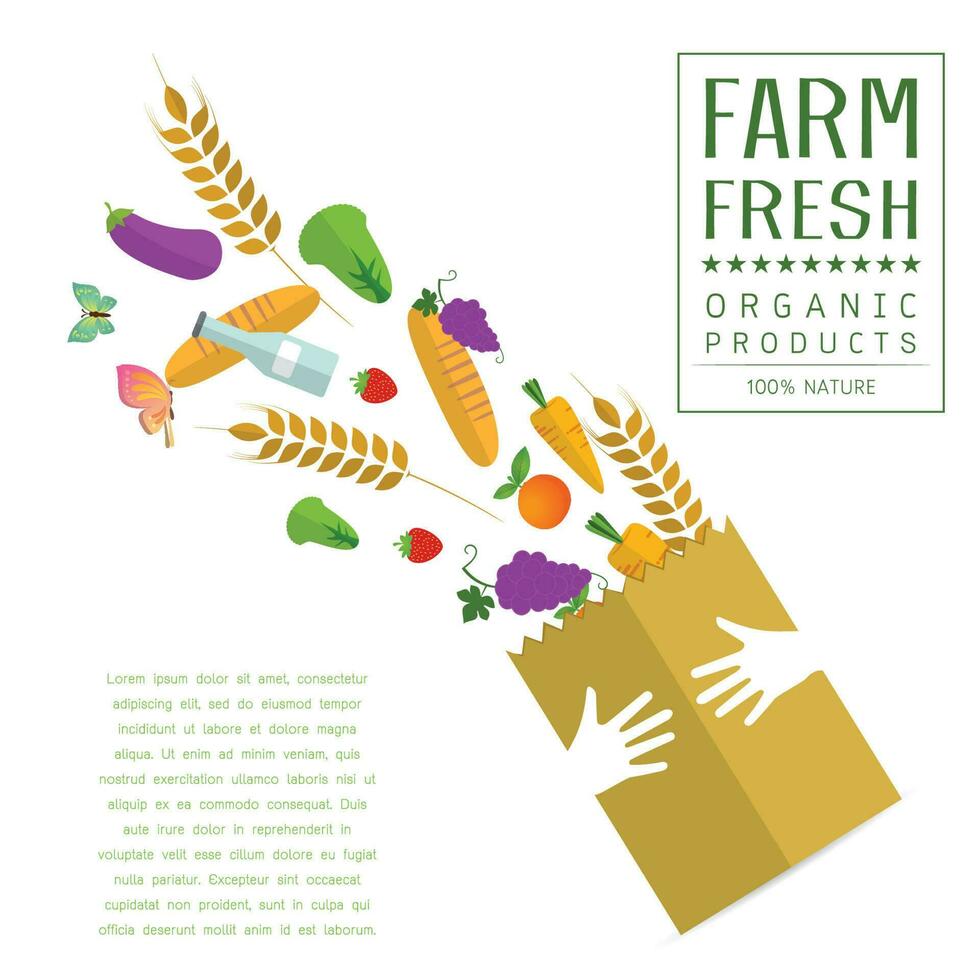 Paper package with fresh healthy produce vector