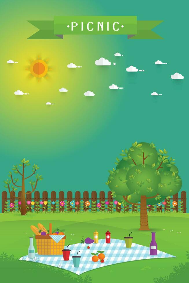 Outdoor picnic in garden vector