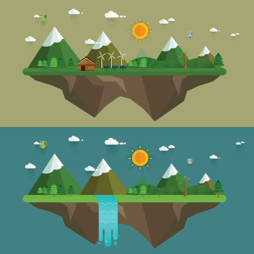 natural paisaje en el plano estilo vector