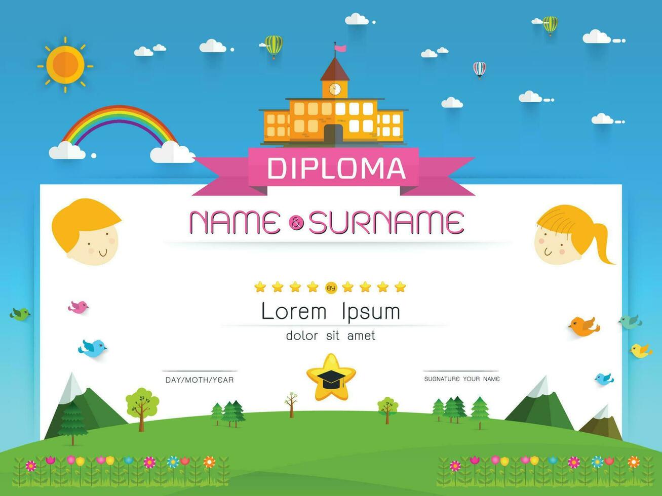 Certificate kids diploma vector