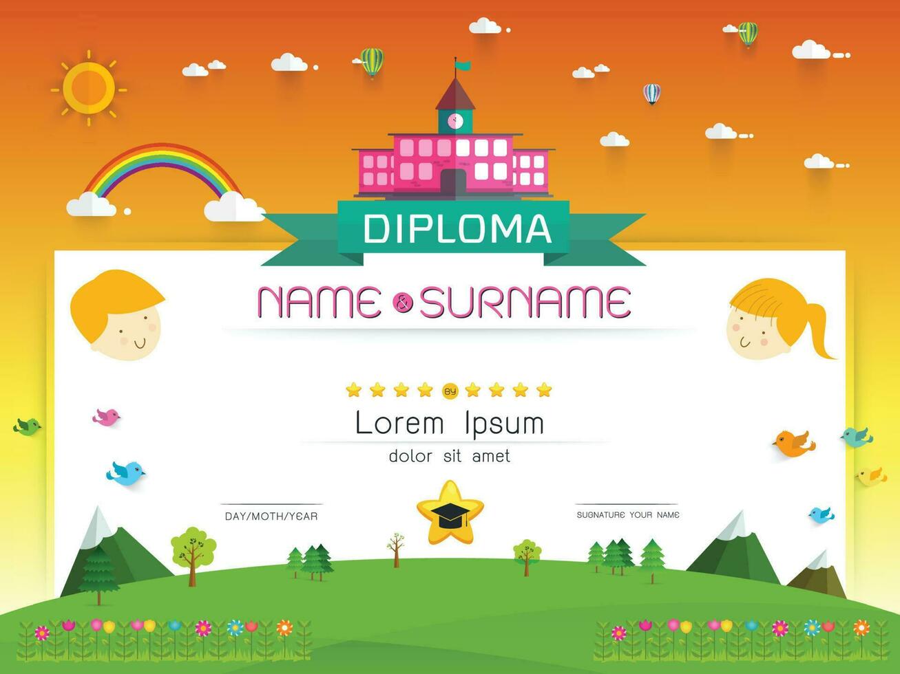 Certificate kids diploma vector