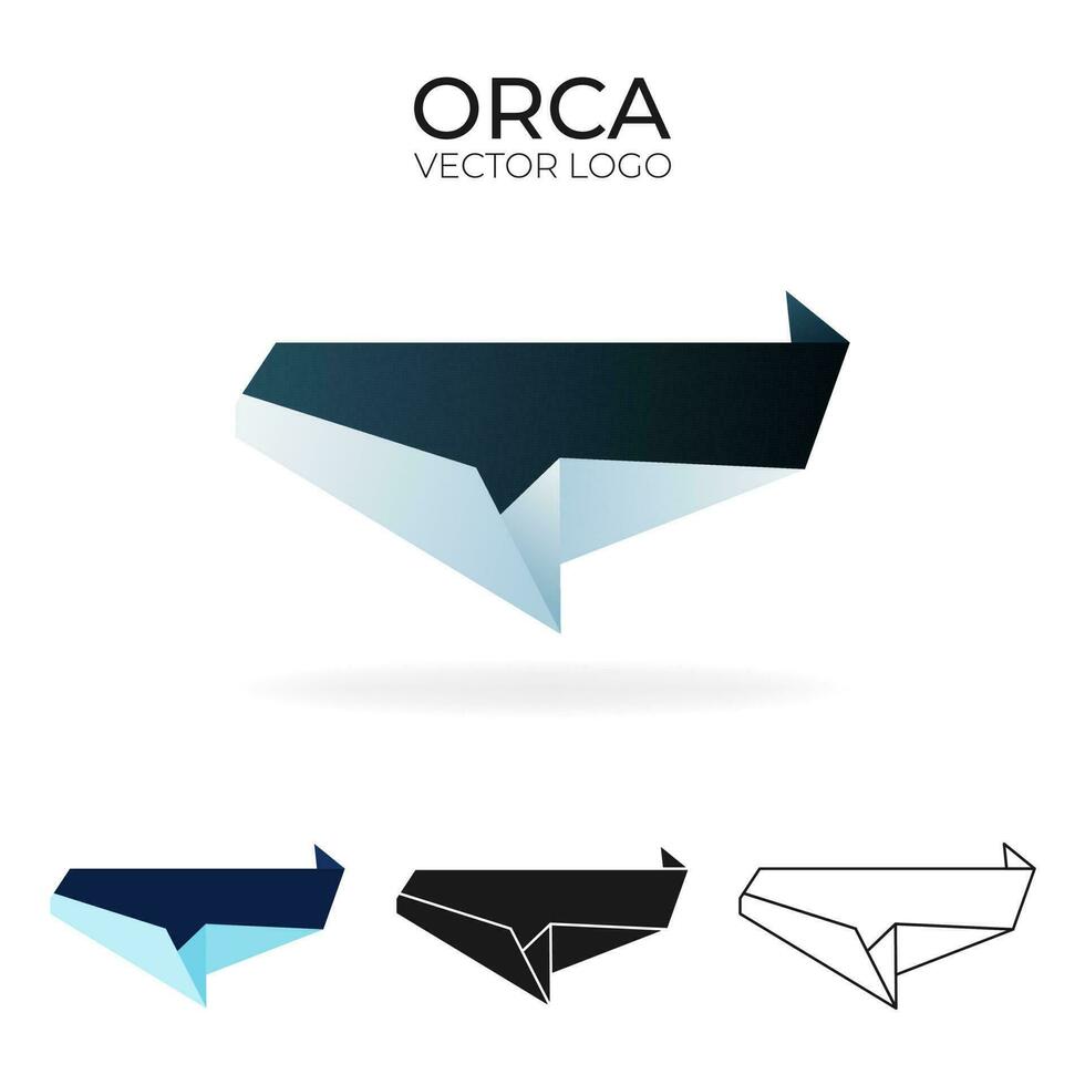 Origami vector logo set with orca. isolated Logo with killer whale in different variations. Gradient, color, black and outline logotype for company, graphic design and so on.