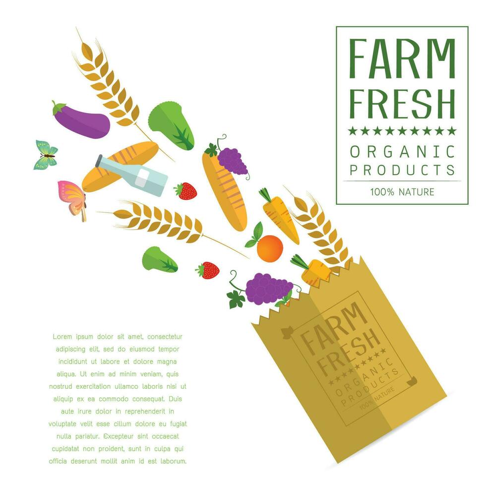 Paper package with fresh healthy produce vector