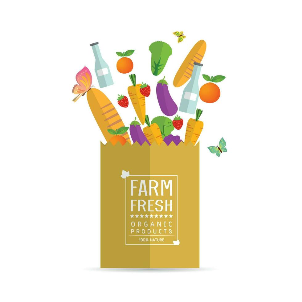 Paper package with fresh healthy produce vector