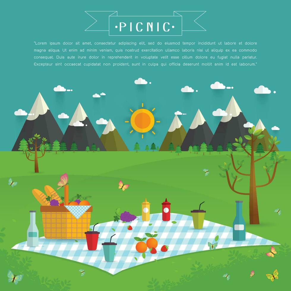 Outdoor picnic in Mountains vector