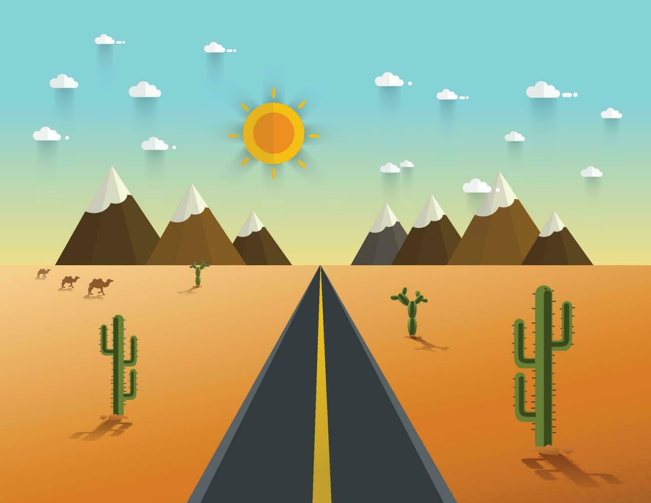 Road through a desert and mountains vector