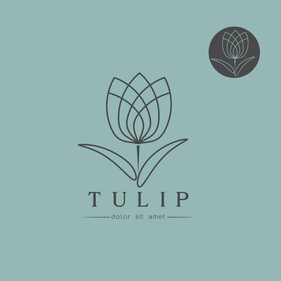 Simple Tulip bud with leaves design vector