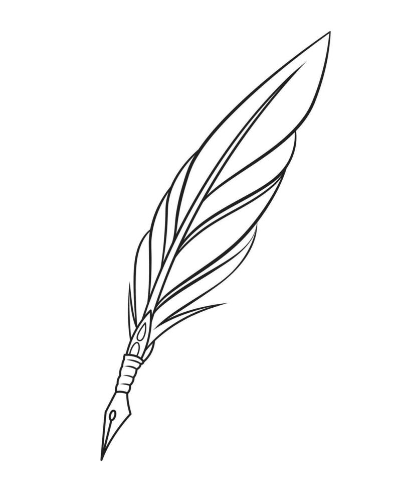 A quill pen takes notes on paper. vector