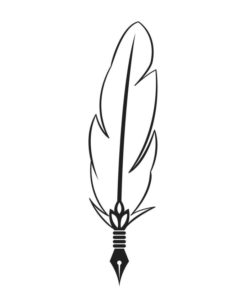 A quill pen takes notes on paper. vector