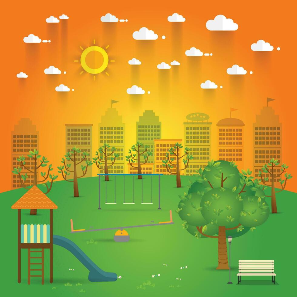 playground. Natural landscape in the flat style. a beautiful public park in city vector