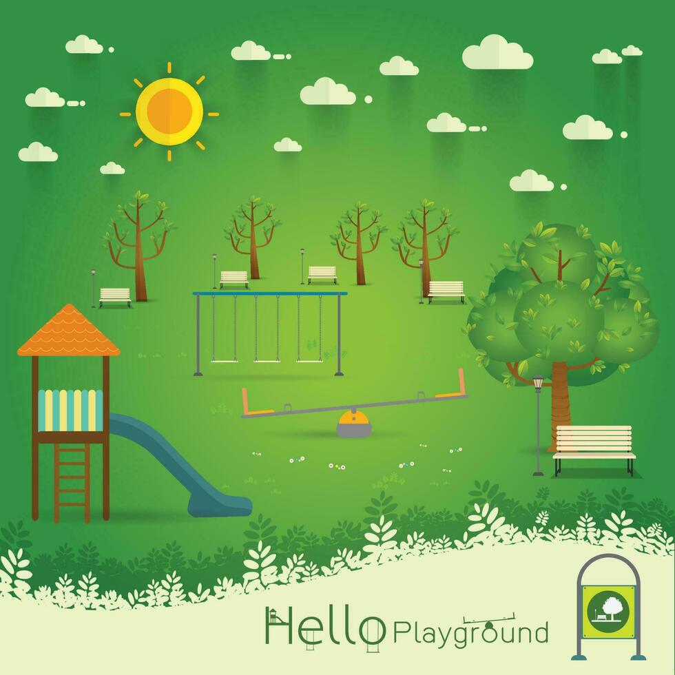 Hello playground. Natural landscape in the flat style.a beautiful park vector