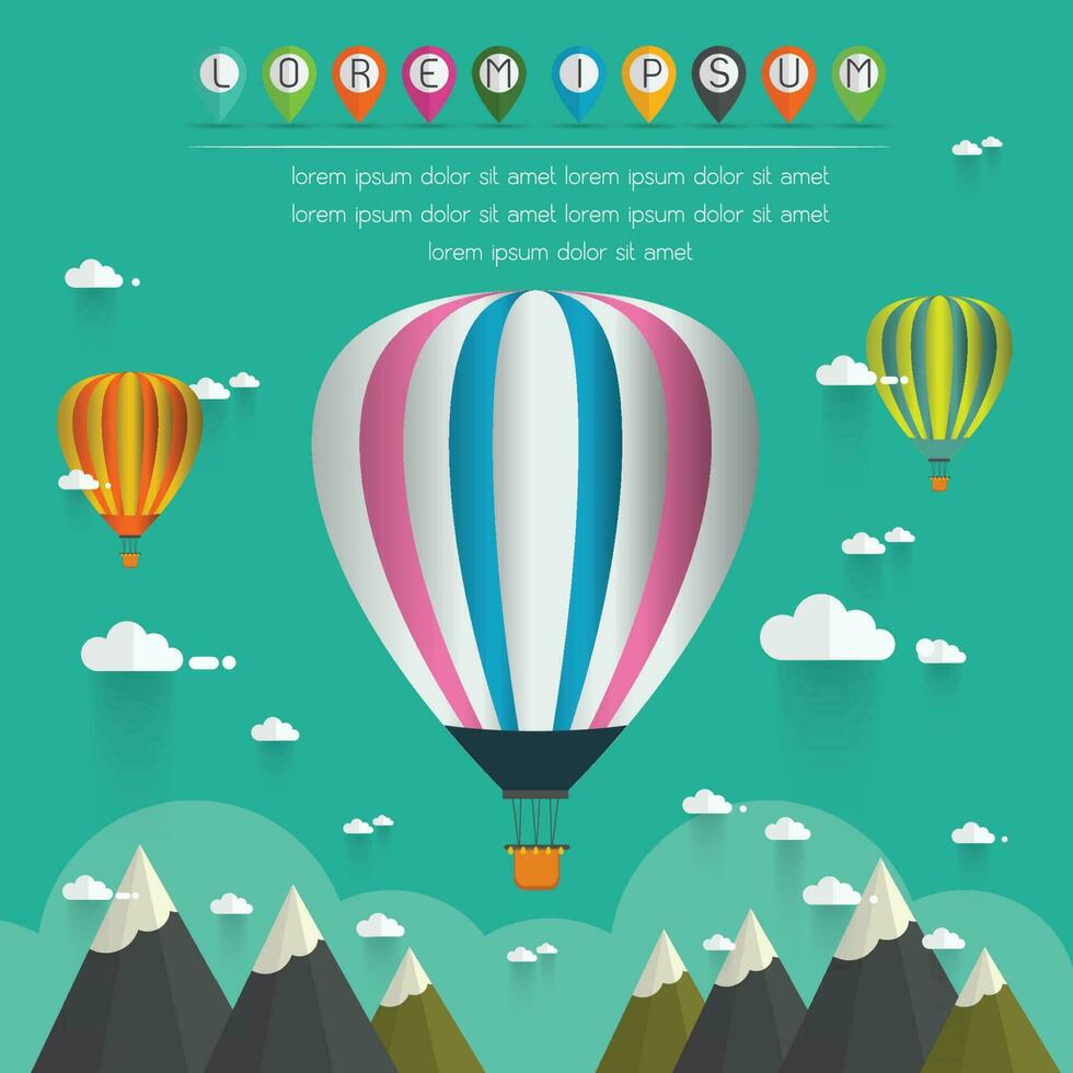 hot air balloon in the sky over moutain vector