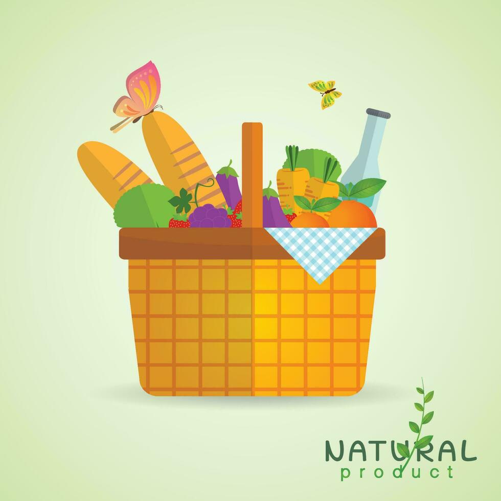 Basket with fresh natural vegetables vector