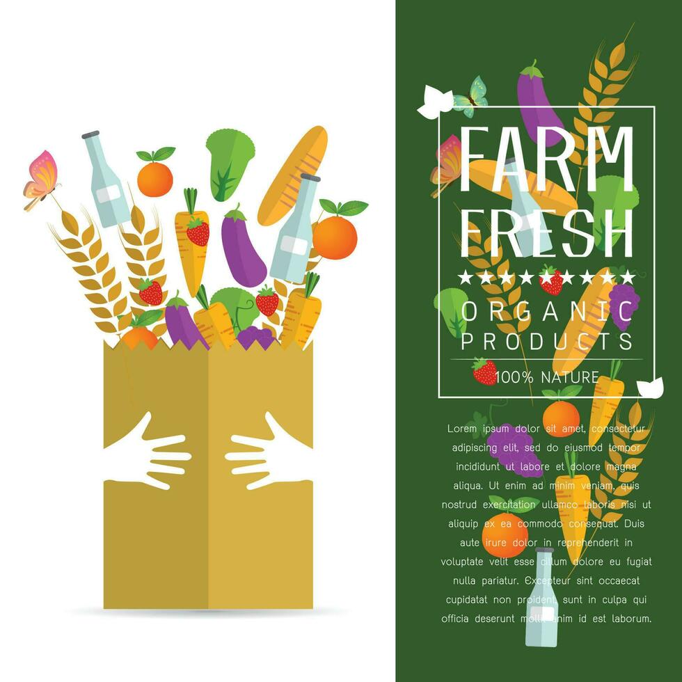 Paper package with fresh healthy produce vector