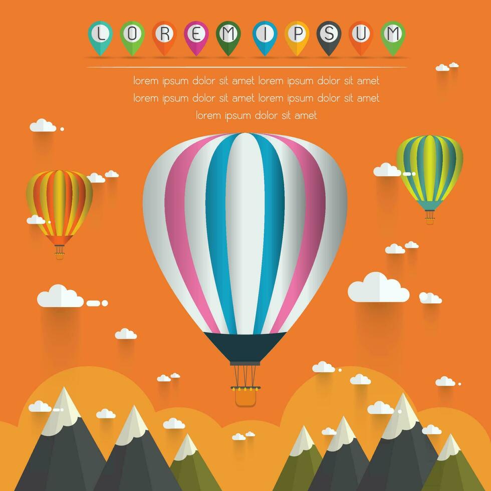 hot air balloon in the sky over moutain vector