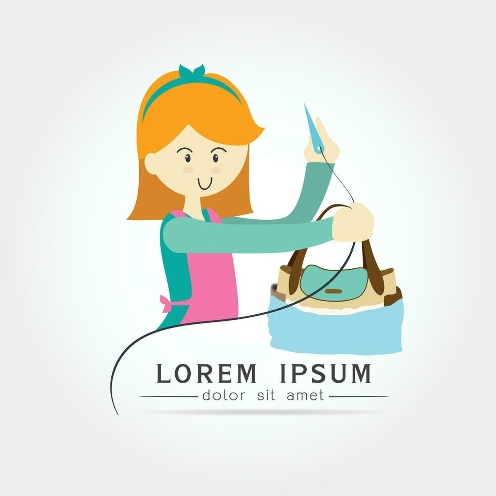 Pretty girl Using Sewing vector