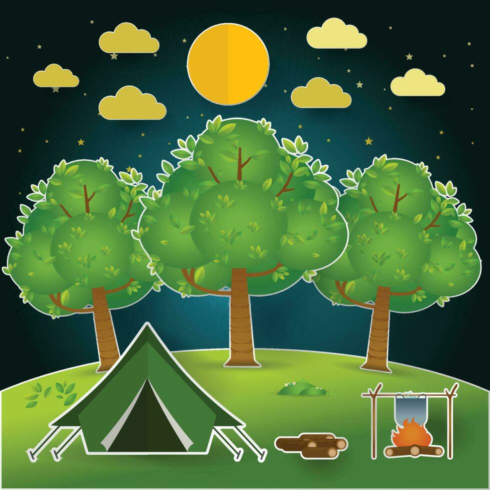 Landscape.Hiking and camping. Vector  illustration