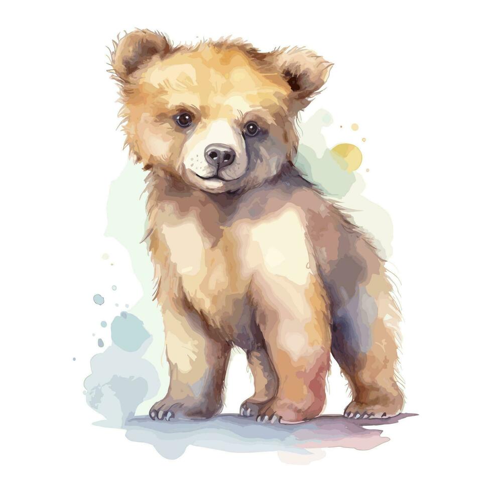 soft watercolor forest woodland standing cute grizzly bear vector