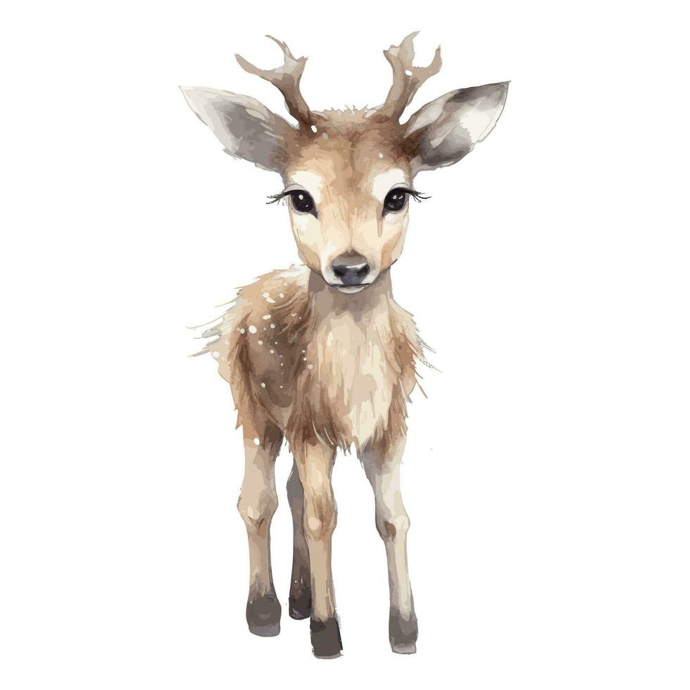 Cute Watercolor Reindeer In Natural State Standing Elegantly vector