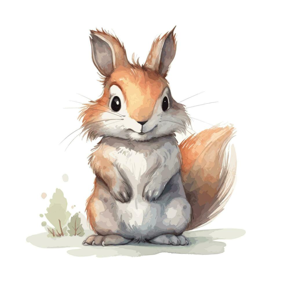 Cute Watercolor Brown Squirrel In Natural State Standing Adorable vector