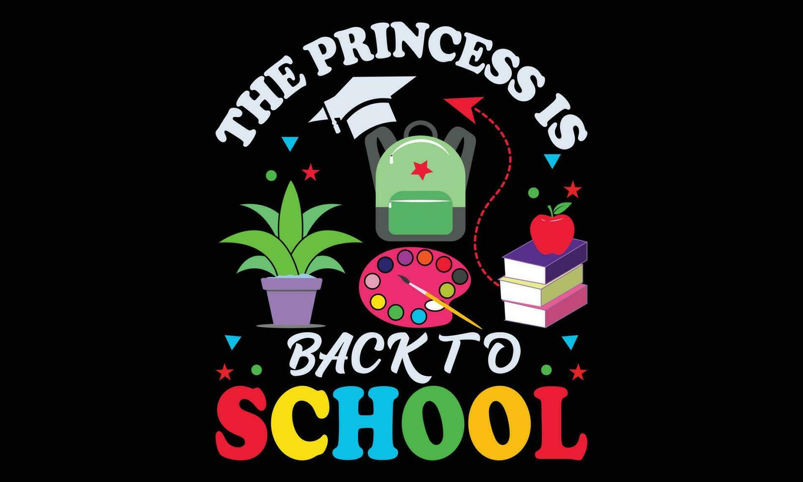 contento primero día de colegio vida, camiseta diseño, contento primero espalda a colegio vida diseño, el princesa es espalda a colegio día. vector