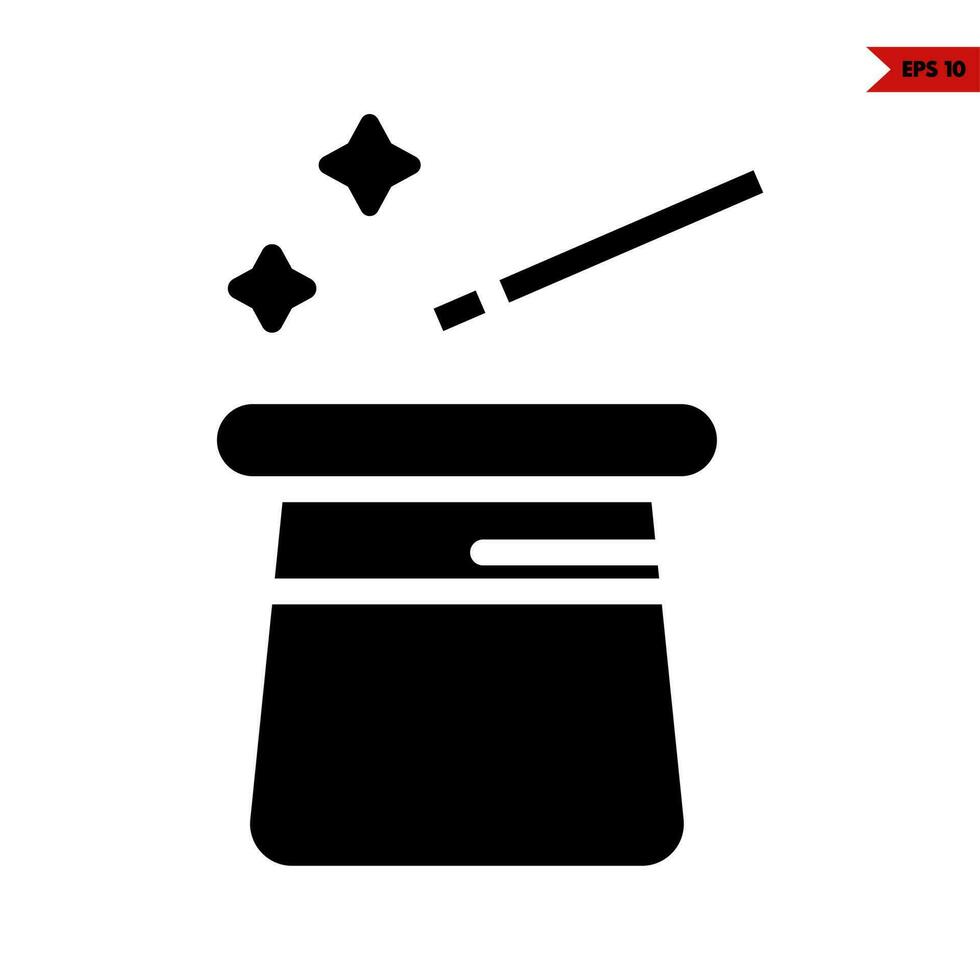 hat with stick  magic  with sparkle glyph icon vector