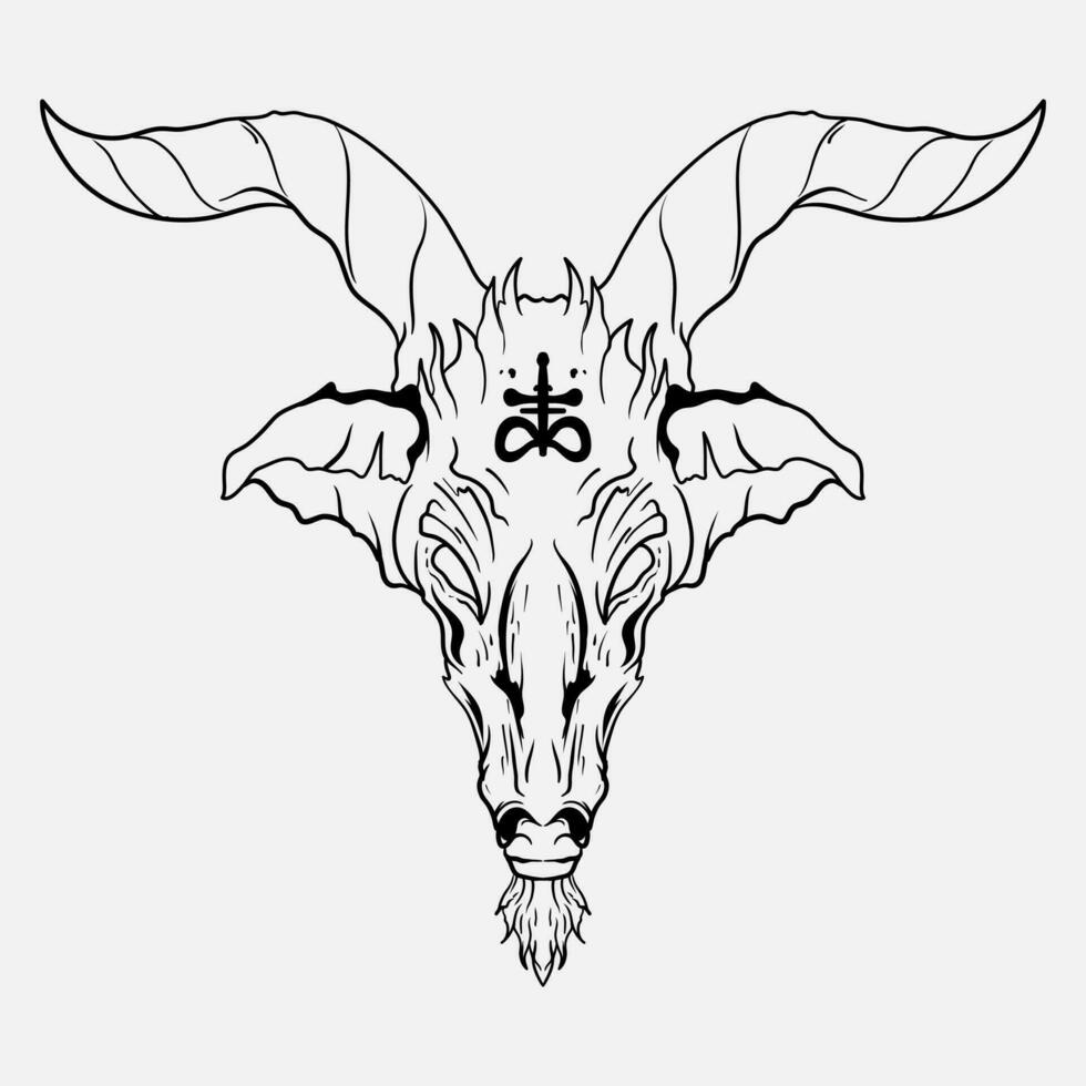 tattoo and t shirt design black and white hand drawn goat skull engraving ornament vector