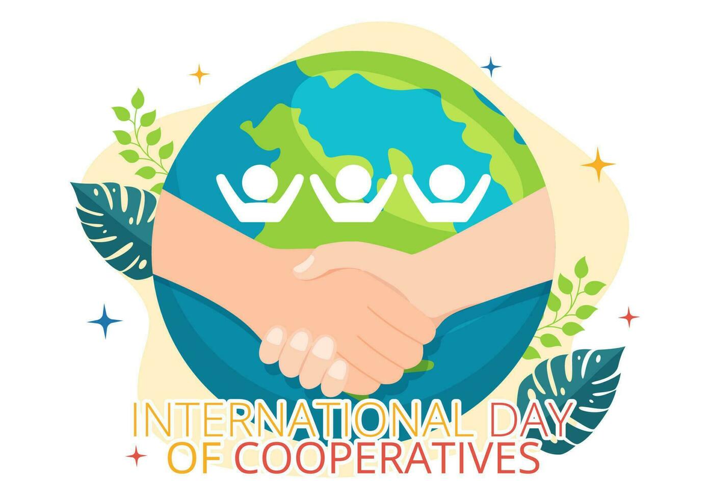 International Day of Cooperatives Vector Illustration with Hand, Earth Map or People in Flat Cartoon Hand Drawn Landing Page Background Templates