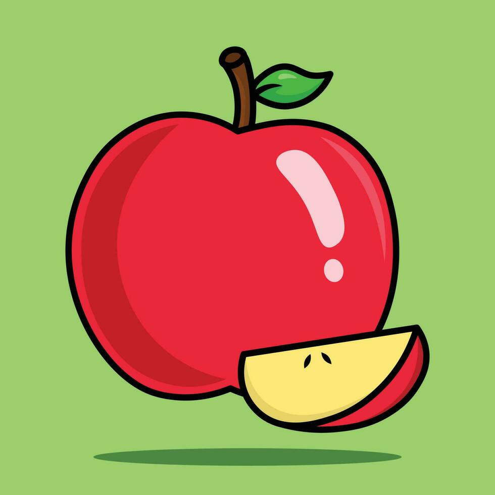 Flat style red apple fruit cartoon vector icon illustration food